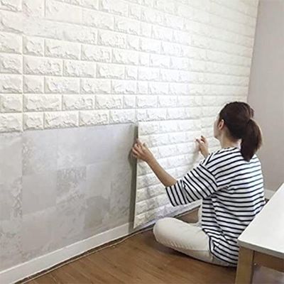 Papel Parede Painel 3d Tijolinho Branco Placa Auto Adesivo Revestimento Espuma 77x70cm Grande