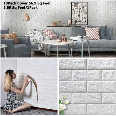 Papel Parede Painel 3d Tijolinho Branco Placa Auto Adesivo Revestimento Espuma 77x70cm Grande