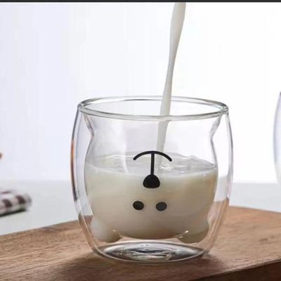 Kit 2 Caneca Urso Dupla Camada Vidro Resistente Ao Calor