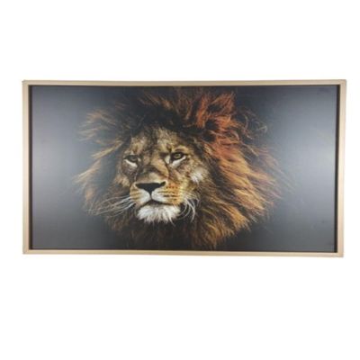Quadro Decorativo Leao Realista Africana Motivacao Grande 70cm Dourado Moldura Sala Consultorio