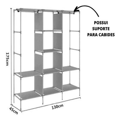 Guarda Roupa Cabideiro Portatil Prateleiras Dobravel Armario Arara Grande Organizador Azul