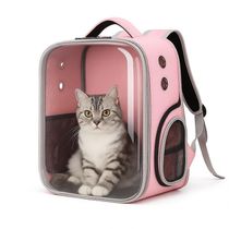 Bolsa Mochila Pet Visor Transparente Estilo Astronauta Cão Gato Viagem Ventilada Portátil Rosa