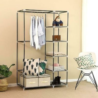 Guarda Roupa Cabideiro Organizador Portátil 4 Prateleiras Compacto Arara Closet Praia Quarto Brechó