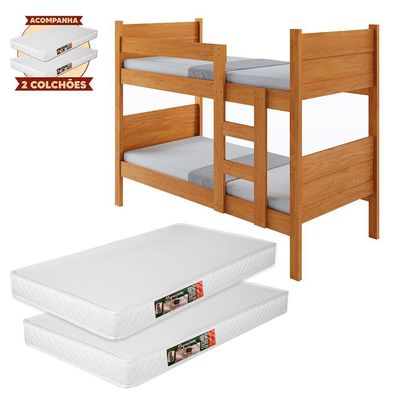 Beliche 100% Mdf Fortaleza - Duas Camas Solteiro Compacta E Moderna Nature Com 2 Colchões