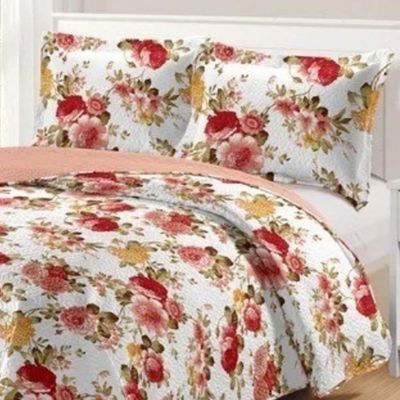 Kit Cobre Leito Colcha Daily Casal 3 Peças Dupla Face Estampado - Floral 50 - 100% Poliéster