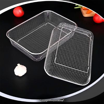 Fruteira Multiuso Em Inox Com Tela - 22x30cm Para Mesa