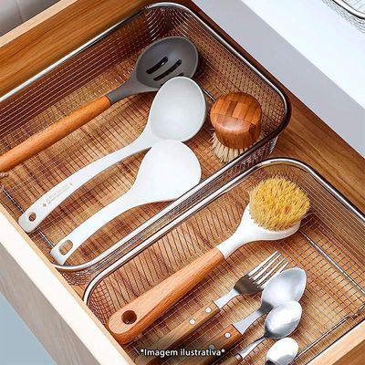 Fruteira Multiuso Em Inox Com Tela - 22x30cm Para Mesa
