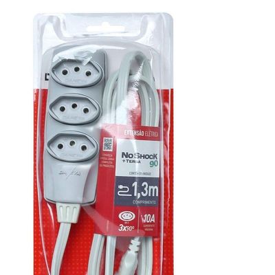 Extensao Noshock 90 Pp 3x0,75 2p+t 10a Cinza 1,3 Metros Dn1905