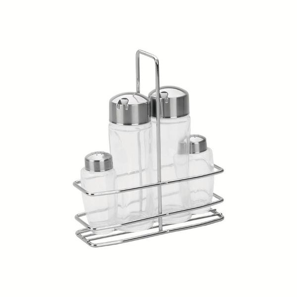 Conjunto Galheteiro Tramontina Ciclo Em Vidro E Aço Inox 4 Peças