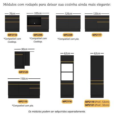 Kit 6 Pés Palito Retrô Para Balcão De Cozinha 150cm Veneza Multimóveis Mp3084 Preto