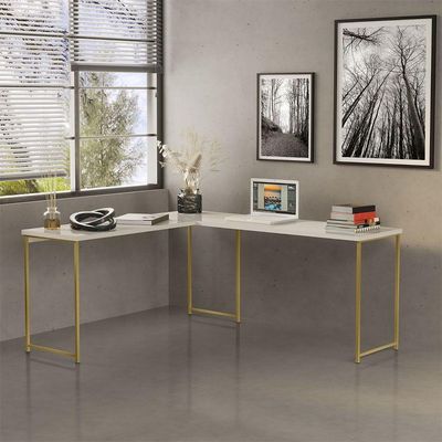Mesa Em L Sem Prateleira Office Em Mdf Industrial Klm Store Dourado/off White