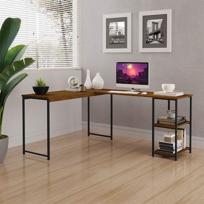 Mesa Em L Office Em Mdf Estilo Insdustrial Klm Store Imbuia/ Preto