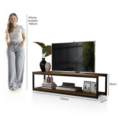Rack Munique Estilo Industrial Klm Móveis Amadeirado Com Preto