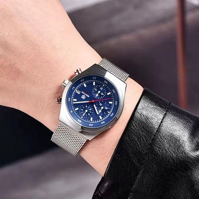Relógio Masculino Quartzo Design Esportivo Com Cronógrafo À Prova Da Água Azul