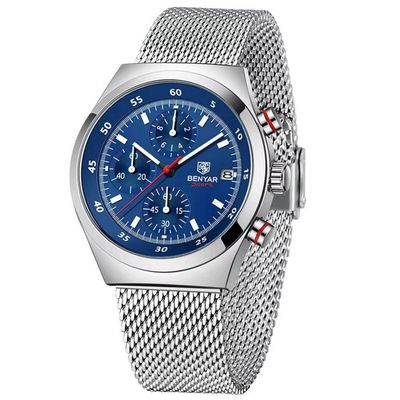 Relógio Masculino Quartzo Design Esportivo Com Cronógrafo À Prova Da Água Azul