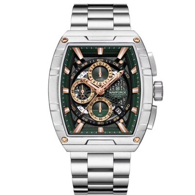 Relógio De Quartzo Masculino Moda Tonneau Aço Inoxidável À Prova Da Água Verde