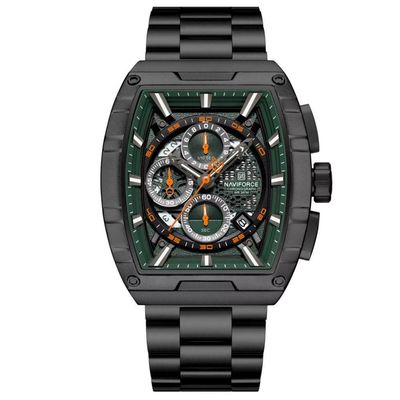 Relógio De Quartzo Masculino Moda Tonneau Aço Inoxidável À Prova Da Água Preto Verde