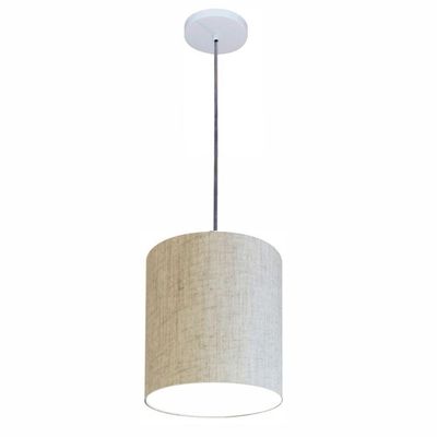 Kit/3 Lustre Pendente Cilíndrico Md-4012 Cúpula Em Tecido 18x25cm Rustico Bege - Bivolt