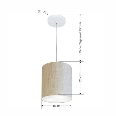 Kit/3 Lustre Pendente Cilíndrico Md-4012 Cúpula Em Tecido 18x25cm Rustico Bege - Bivolt