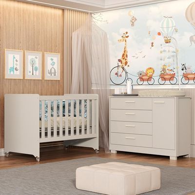 Jogo De Quarto Infantil Cômoda Zaki E Berço Evolution Areia Fosco - Reller Móveis Areia Fosco
