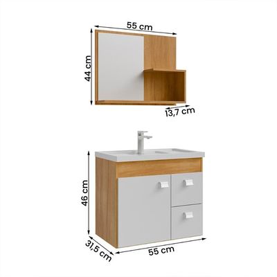 Gabinete Armário Banheiro Isa Com Cuba Espelheira 2 Gavetas Cinamomo/branco