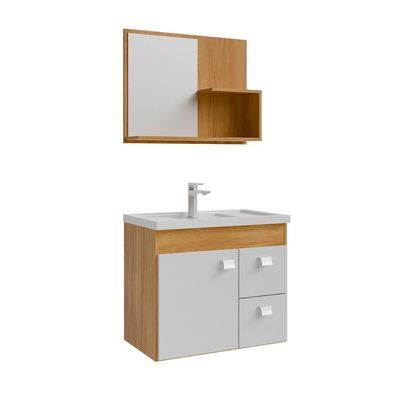 Gabinete Armário Banheiro Isa Com Cuba Espelheira 2 Gavetas Cinamomo/branco