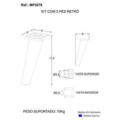 Kit 5 Pés Palito Retrô Para Balcão 120cm-balcão 105cm Veneza Multimóveis Mp3078 Branco