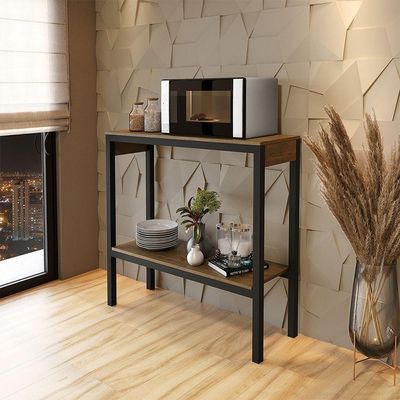 Aparador De Cozinha 2 Prateleiras Para Micro-ondas Klm Store Preto/imbuia