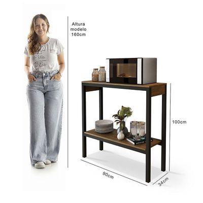 Aparador De Cozinha 2 Prateleiras Para Micro-ondas Klm Store Preto/imbuia