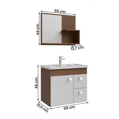 Gabinete Armário Banheiro Isa Com Cuba Espelheira 2 Gavetas Amendoa/branco