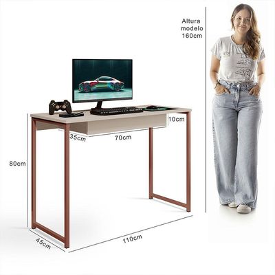 Escrivaninha Com Gaveta Megane 110 X 45 Klm Store Cobre Com Off White