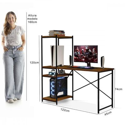 Escrivaninha Office Rubi Em Mdf Com Prateleiras Klm Store Imbuia/ Preto