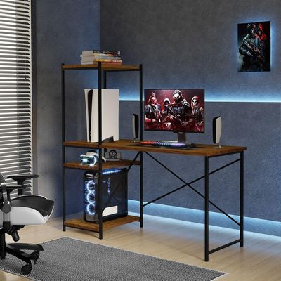 Escrivaninha Office Rubi Em Mdf Com Prateleiras Klm Store Imbuia/ Preto