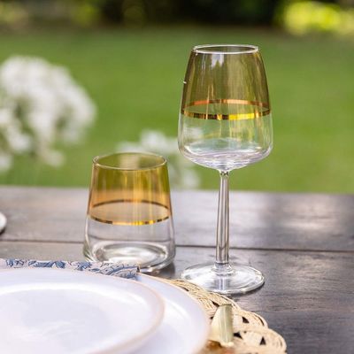 Copo Copa E Cia Duo Filetado Ouro 380ml Em Vidro âmbar