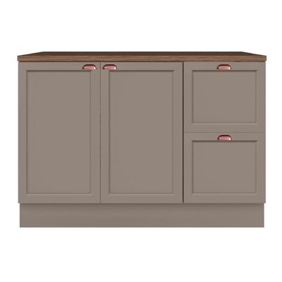 Balcão De Cozinha Unna 2 Portas E 2 Gavetas 120cm Gris Com Tampo Mdp - Poliman Móveis Gris