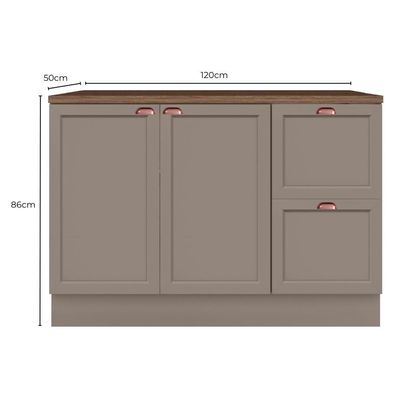Balcão De Cozinha Unna 2 Portas E 2 Gavetas 120cm Gris Com Tampo Mdp - Poliman Móveis Gris