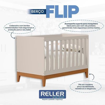 Berço Americano Mini Cama Flip Areia Fosco - Reller Móveis Areia Fosco