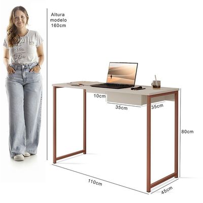 Escrivaninha Com Gaveta Mia 110 X 45 Klm Store Cobre Com Off White