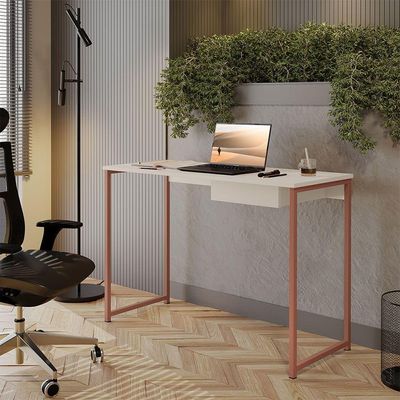 Escrivaninha Com Gaveta Mia 110 X 45 Klm Store Cobre Com Off White