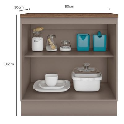 Balcão De Cozinha Unna 2 Portas 80cm Gris Com Tampo Mdp - Poliman Móveis Gris