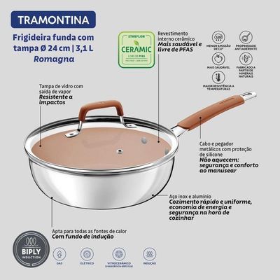 Frigideira Funda Tramontina Romagna Cerâmica Marfim 24cm