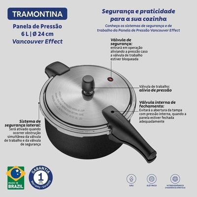 Panela Pressão Tramontina Vancouver Preto 24cm 6 Litros