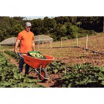 Carrinho De Mão Tramontina Com Caçamba Extrafunda Plástica Laranja 110 Litros Braço Metálico