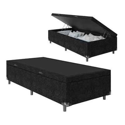 Cama Box Baú Solteiro Suede Preto 42x88x188