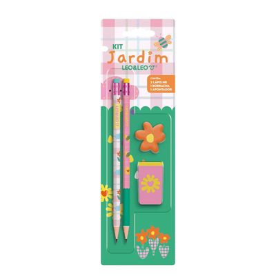 Kit Escrita Leonora Jardim com 2 Lápis Grafites HB Nº2 + 1 Borracha + 1 Apontador UNICA