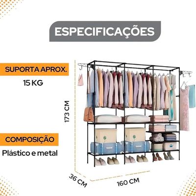 Guarda-roupa Arara 3 Colunas Multifuncional Desmontável