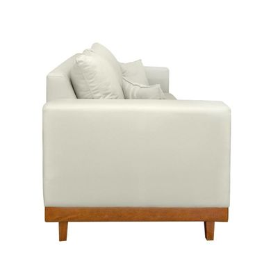 Sofá Living 2 Lugares Suede Resistente Madeira + Almofadas Bege