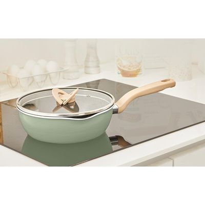 Panela Wok Tefal One Pick Pot 22cm Alumínio Antiaderente Indução Tampa Vidro Verde
