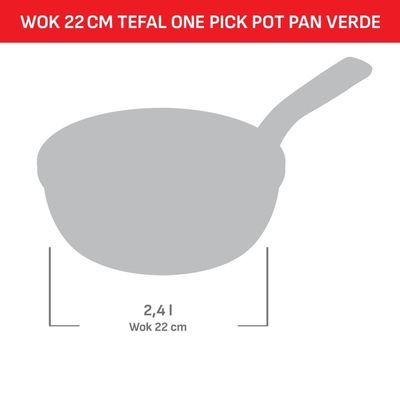 Panela Wok Tefal One Pick Pot 22cm Alumínio Antiaderente Indução Tampa Vidro Verde