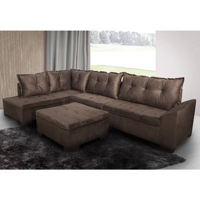 Sofá de Canto 5 Lugares com Chaise Esquerdo Itapema Suede Café